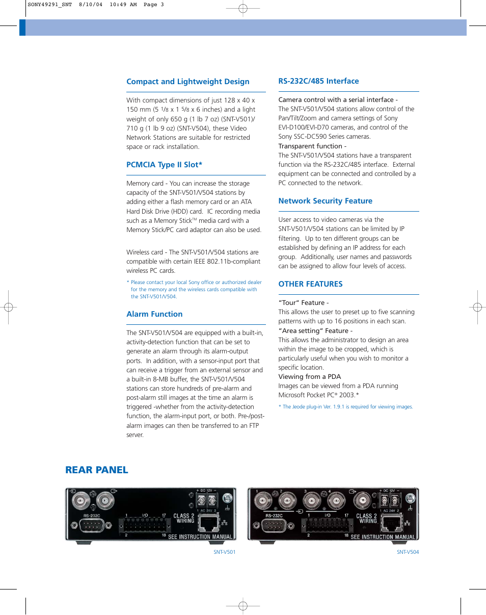 Rear panel | Nikon SNT-V501 User Manual | Page 3 / 4