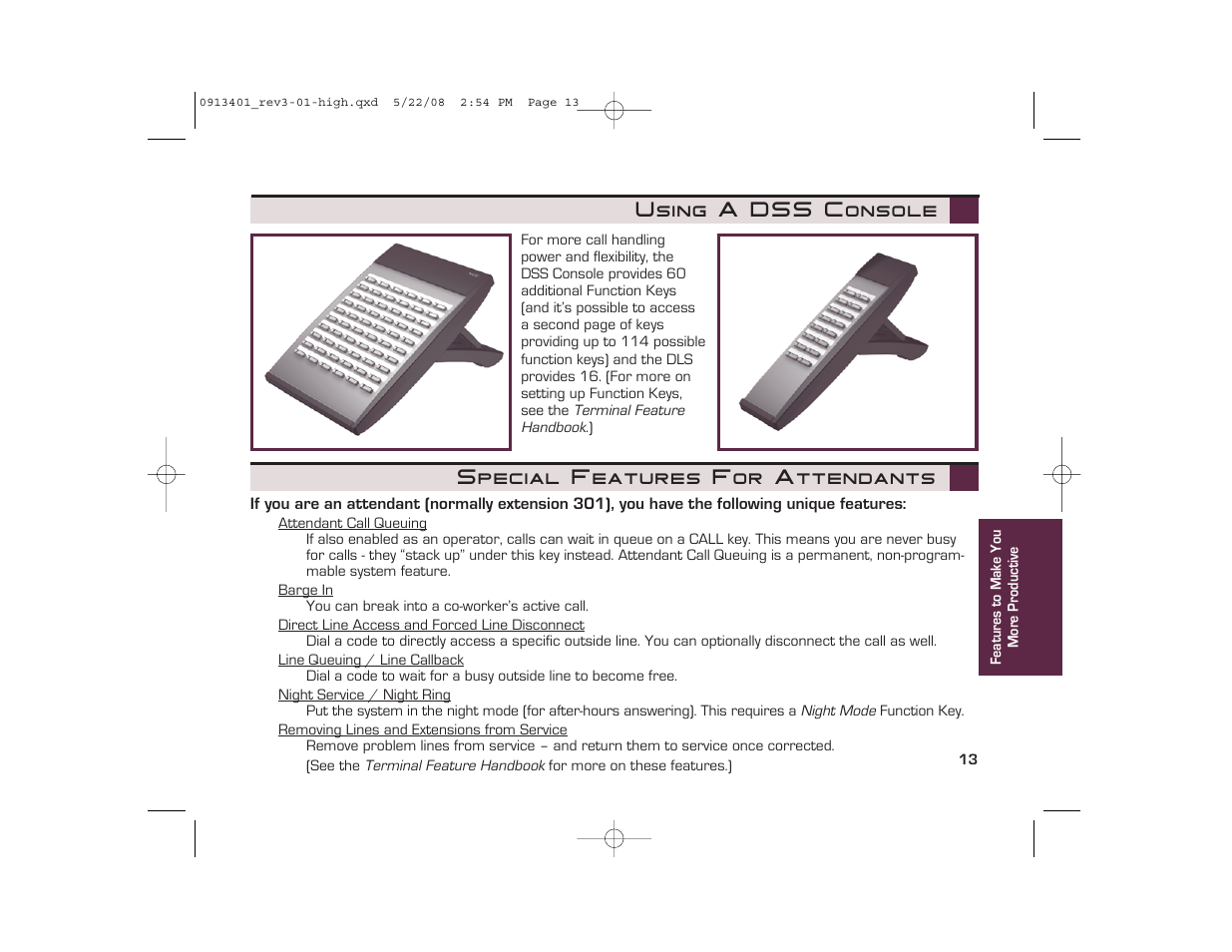 Using a dss console, Special features for attendants | Nikon UX5000 User Manual | Page 13 / 20