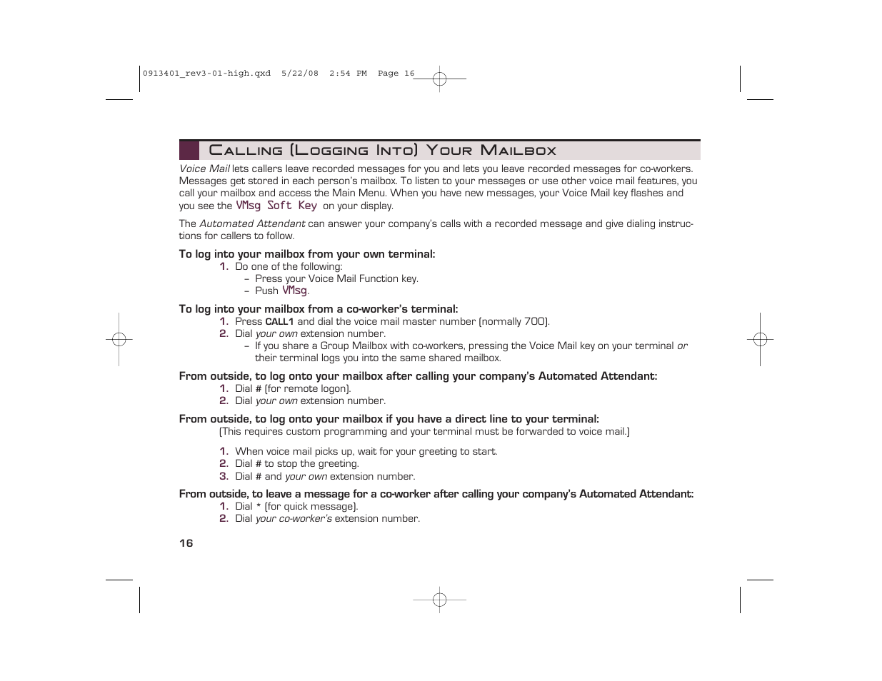 Calling (logging into) your mailbox | Nikon UX5000 User Manual | Page 16 / 20