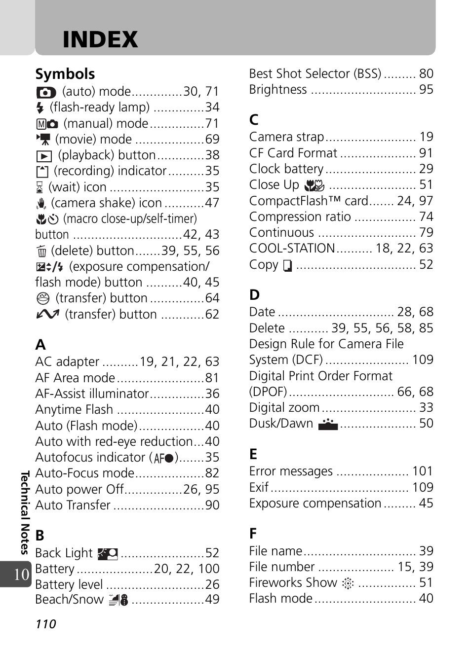 Index | Nikon Coolpix SQ User Manual | Page 110 / 116