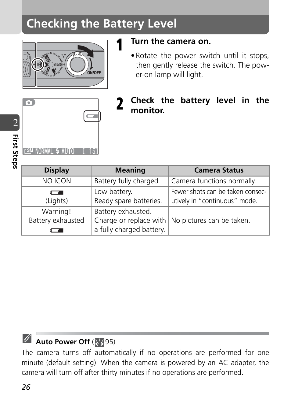 Checking the battery level | Nikon Coolpix SQ User Manual | Page 26 / 116