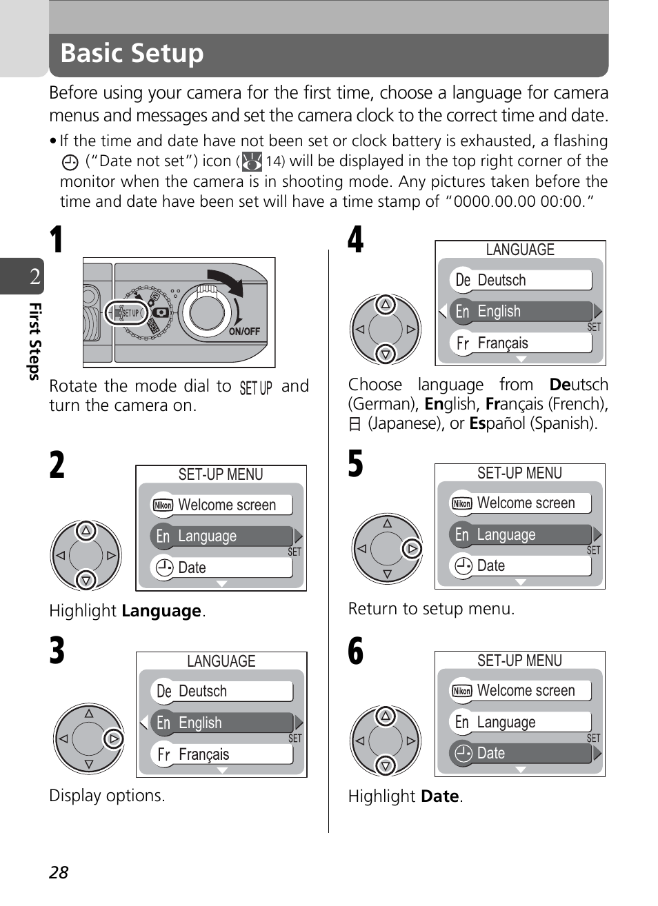 Basic setup | Nikon Coolpix SQ User Manual | Page 28 / 116