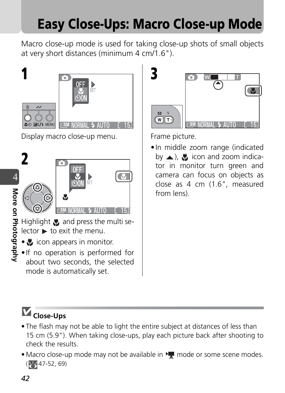 Easy close-ups: macro close-up mode | Nikon Coolpix SQ User Manual | Page 42 / 116