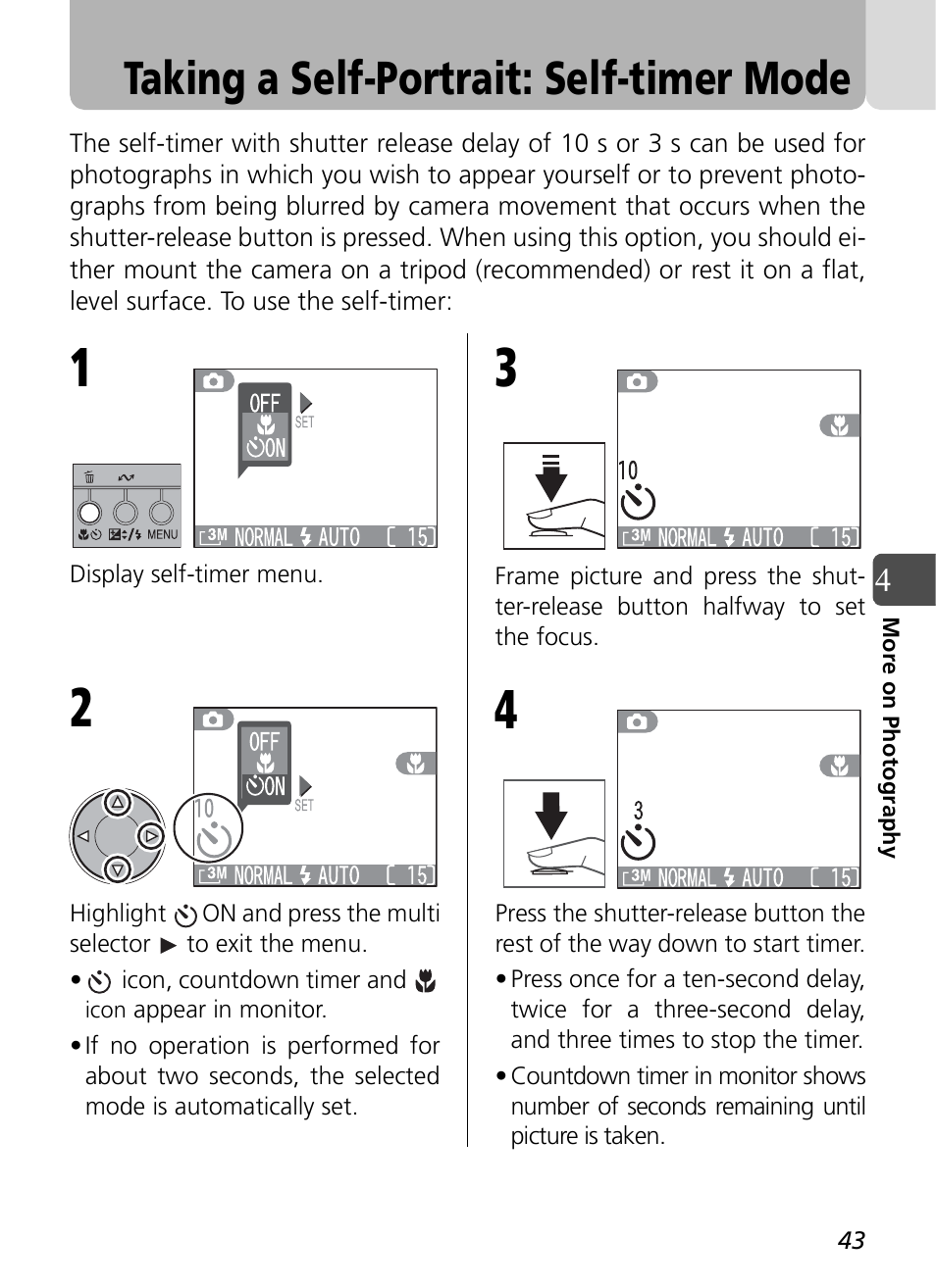 Taking a self-portrait: self-timer mode | Nikon Coolpix SQ User Manual | Page 43 / 116