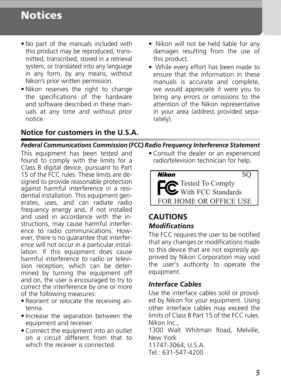 Notices | Nikon Coolpix SQ User Manual | Page 5 / 116