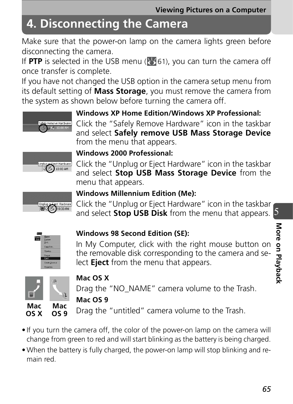 Disconnecting the camera | Nikon Coolpix SQ User Manual | Page 65 / 116