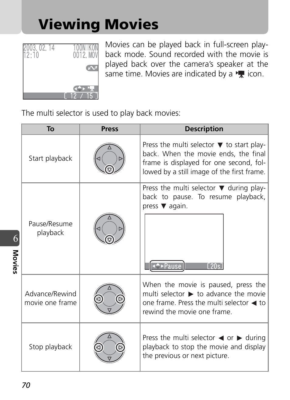 Viewing movies | Nikon Coolpix SQ User Manual | Page 70 / 116