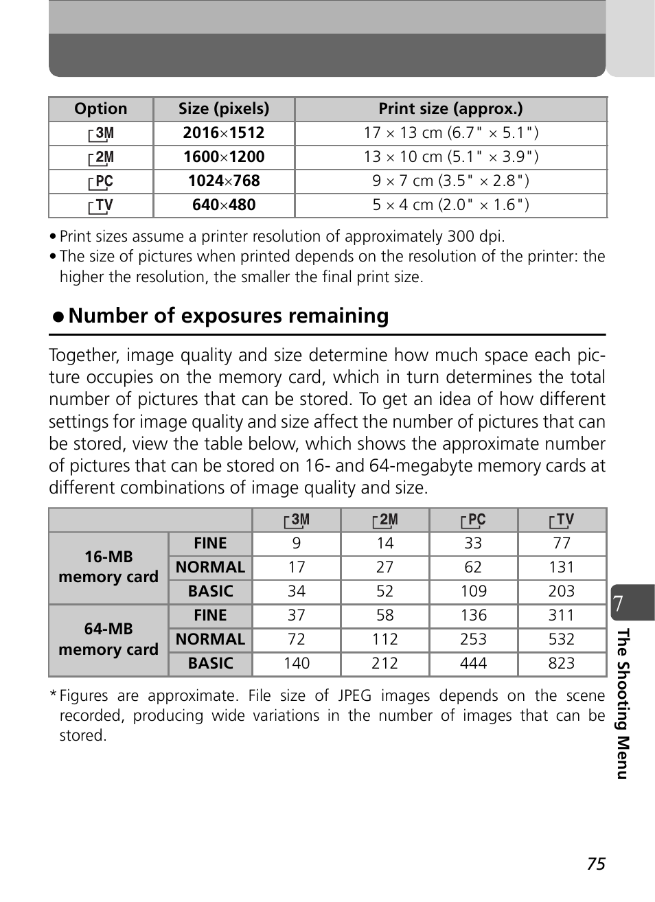 Number of exposures remaining | Nikon Coolpix SQ User Manual | Page 75 / 116