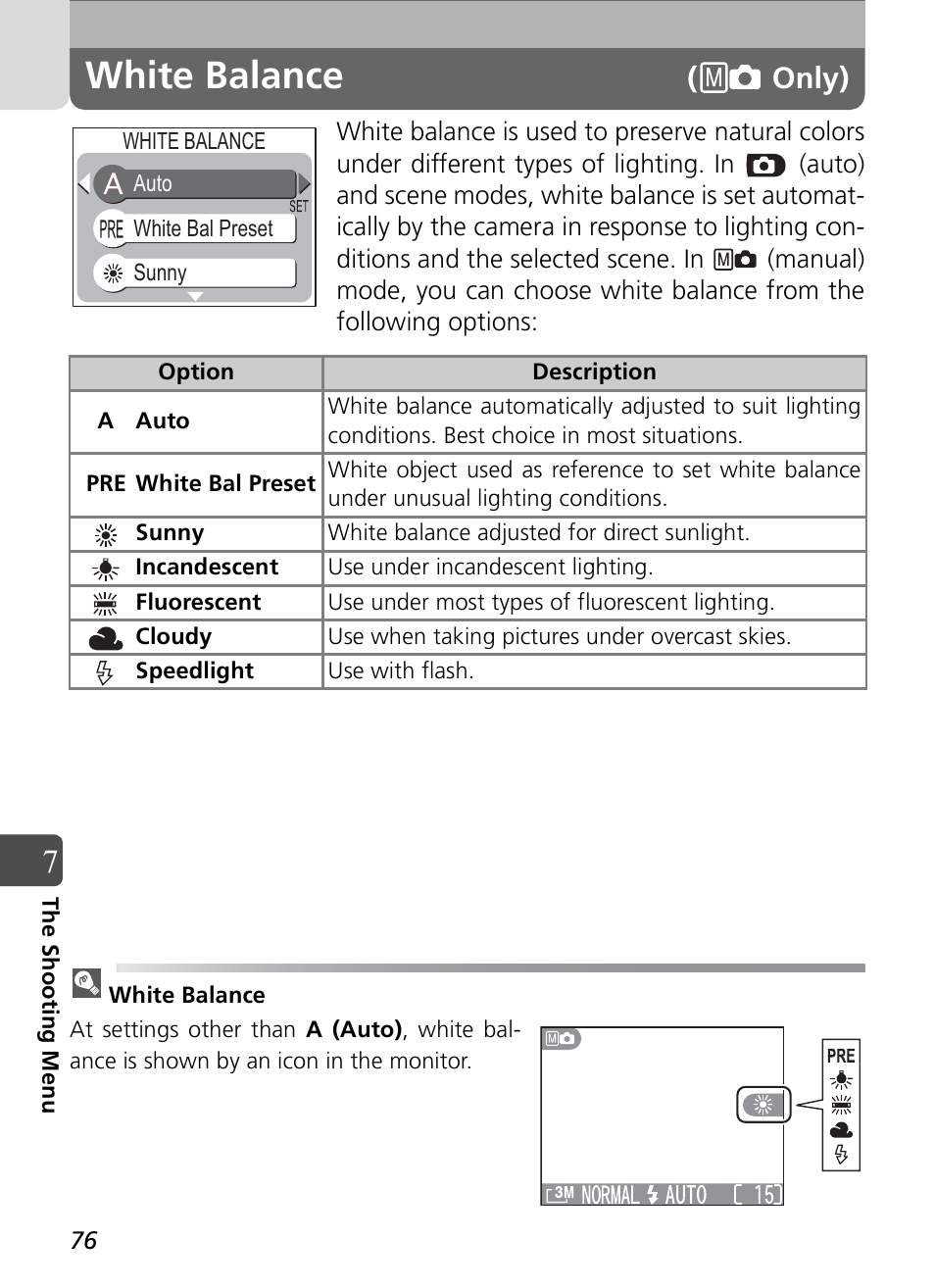 White balance, Only) | Nikon Coolpix SQ User Manual | Page 76 / 116