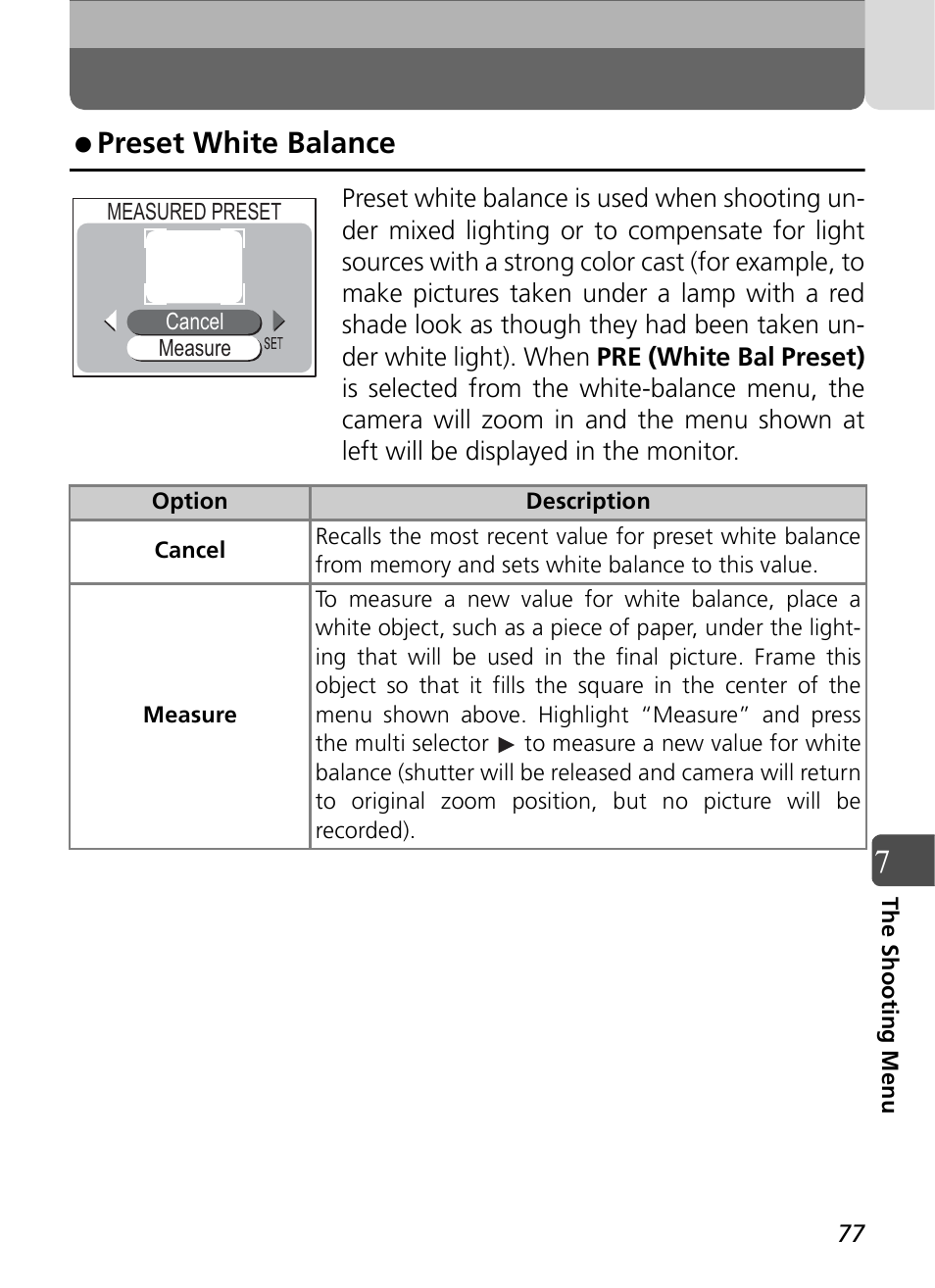 Preset white balance | Nikon Coolpix SQ User Manual | Page 77 / 116