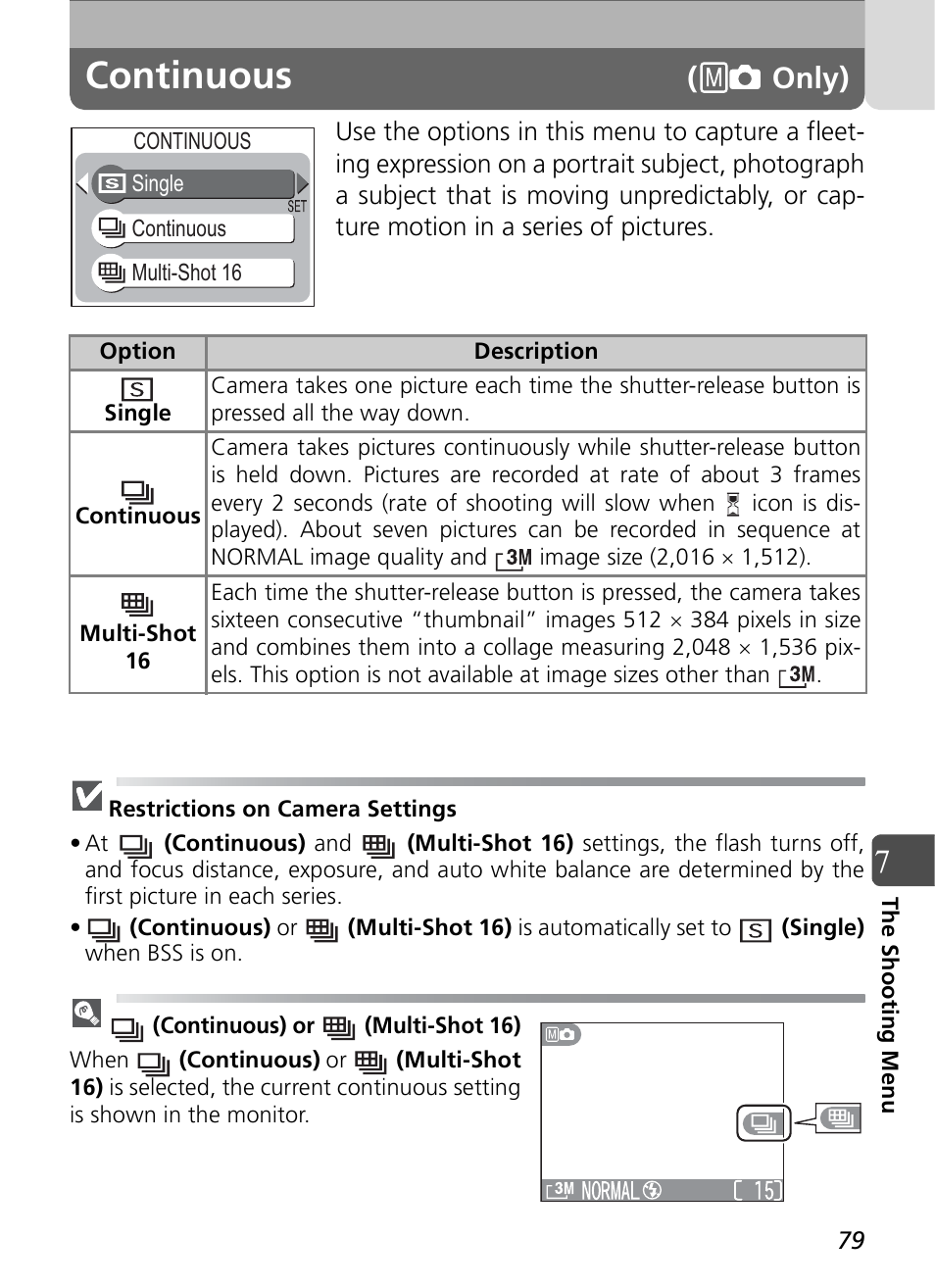 Continuous, Only) | Nikon Coolpix SQ User Manual | Page 79 / 116