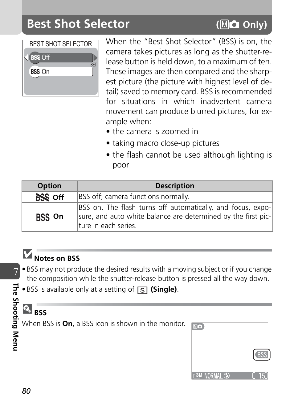 Best shot selector, Only) | Nikon Coolpix SQ User Manual | Page 80 / 116