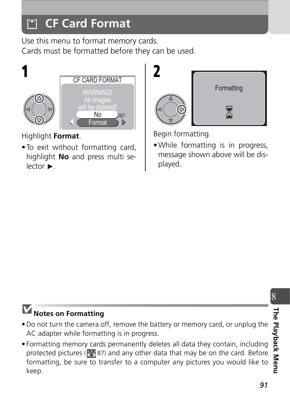 Cf card format | Nikon Coolpix SQ User Manual | Page 91 / 116