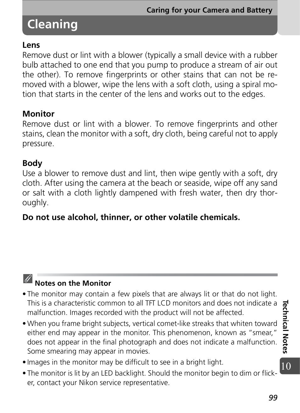 Cleaning | Nikon Coolpix SQ User Manual | Page 99 / 116