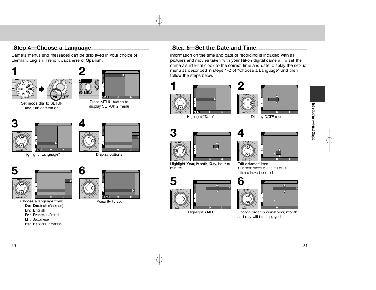 Step 4—choose a language, Step 5—set the date and time | Nikon Coolpix 4300 User Manual | Page 11 / 77