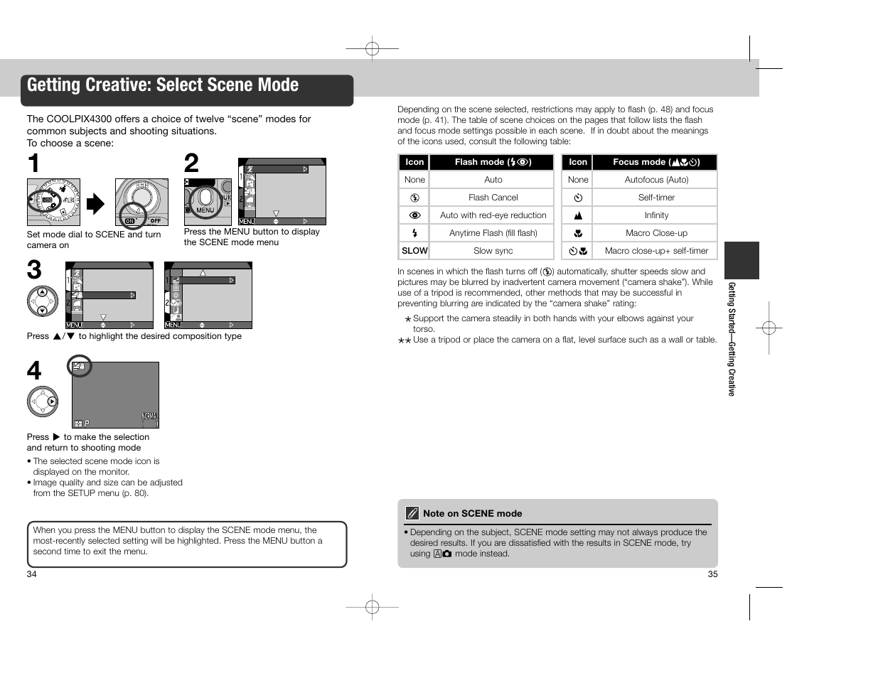 Getting creative: select scene mode | Nikon Coolpix 4300 User Manual | Page 18 / 77