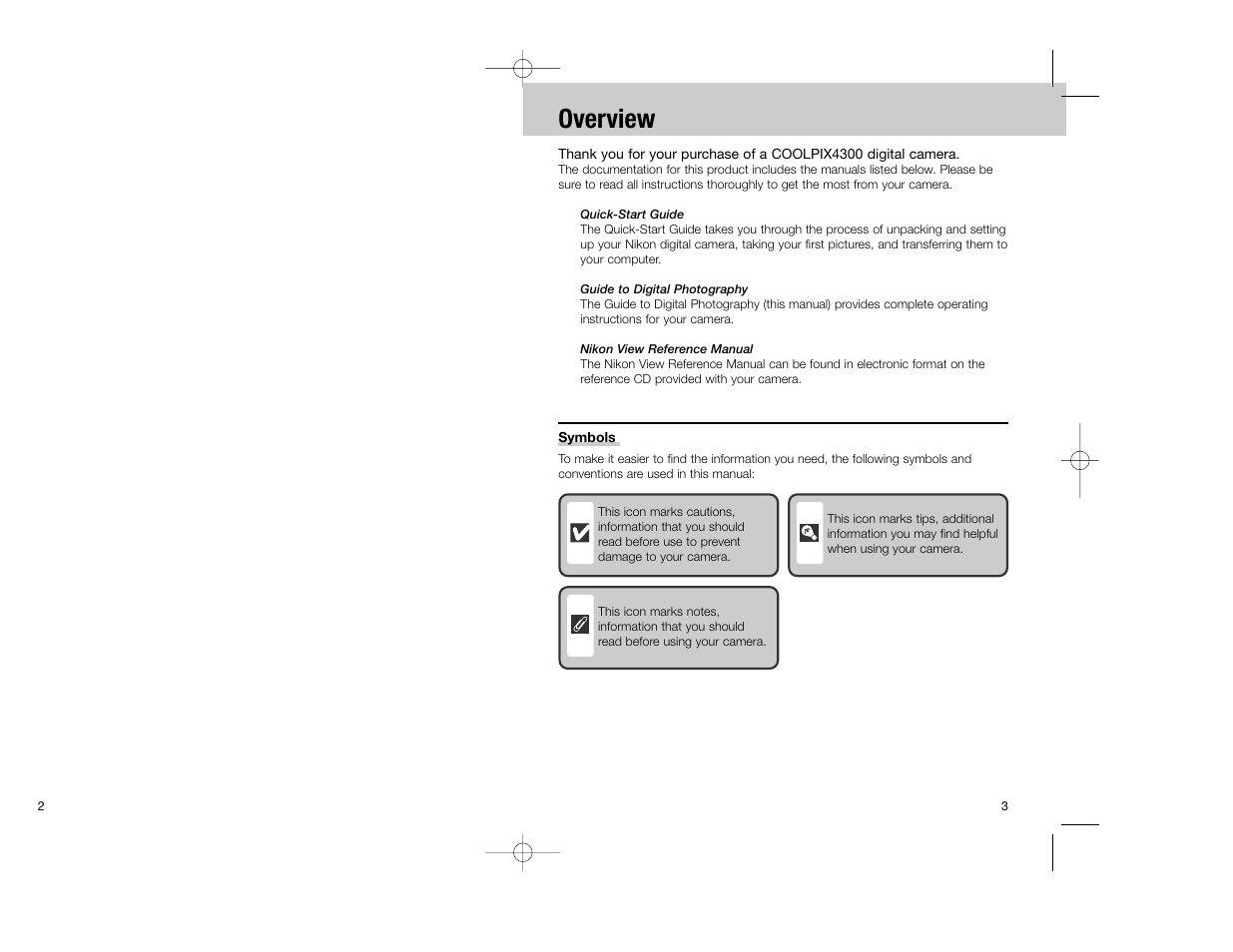 Overview | Nikon Coolpix 4300 User Manual | Page 2 / 77