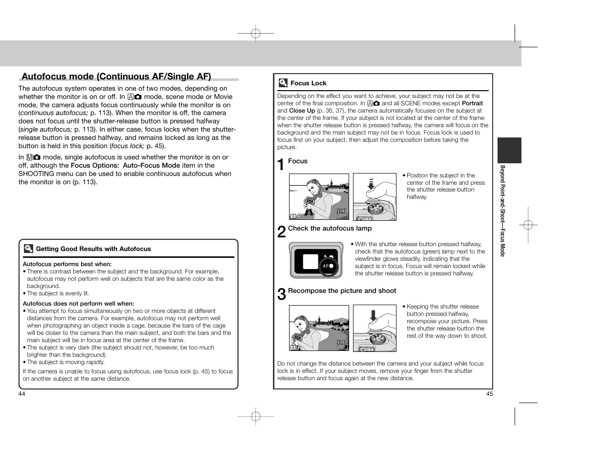 Autofocus mode (continuous af/single af) | Nikon Coolpix 4300 User Manual | Page 23 / 77