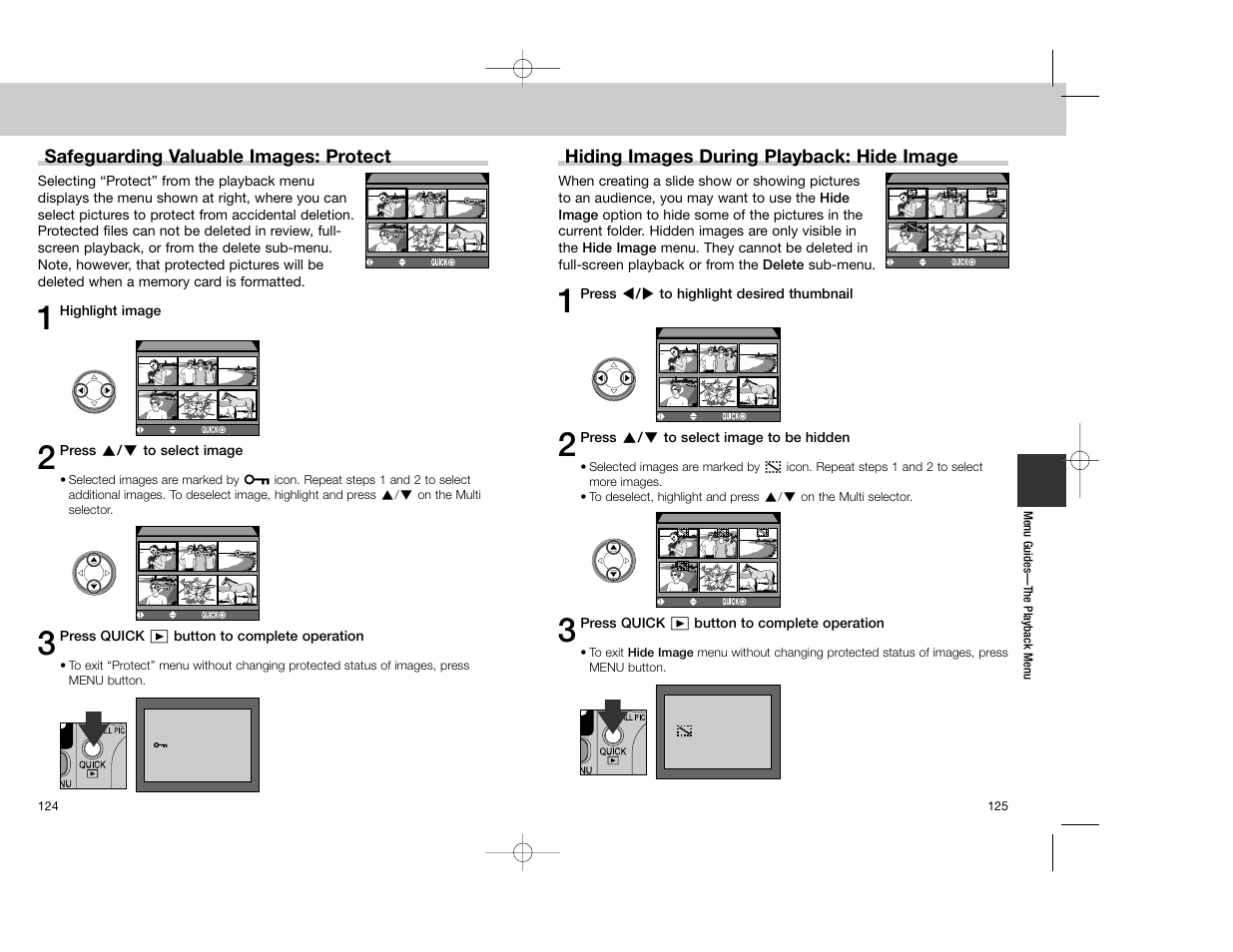 Safeguarding valuable images: protect, Hiding images during playback: hide image | Nikon Coolpix 4300 User Manual | Page 63 / 77