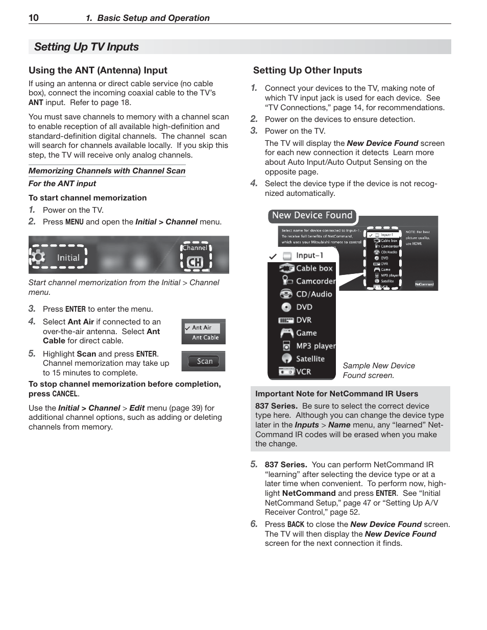 Settin g up tv inputs | Nikon DLP 837 Series User Manual | Page 10 / 86