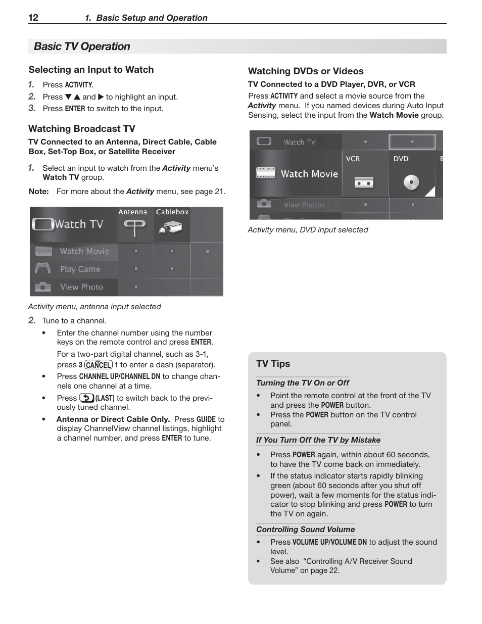 Basic tv operation | Nikon DLP 837 Series User Manual | Page 12 / 86