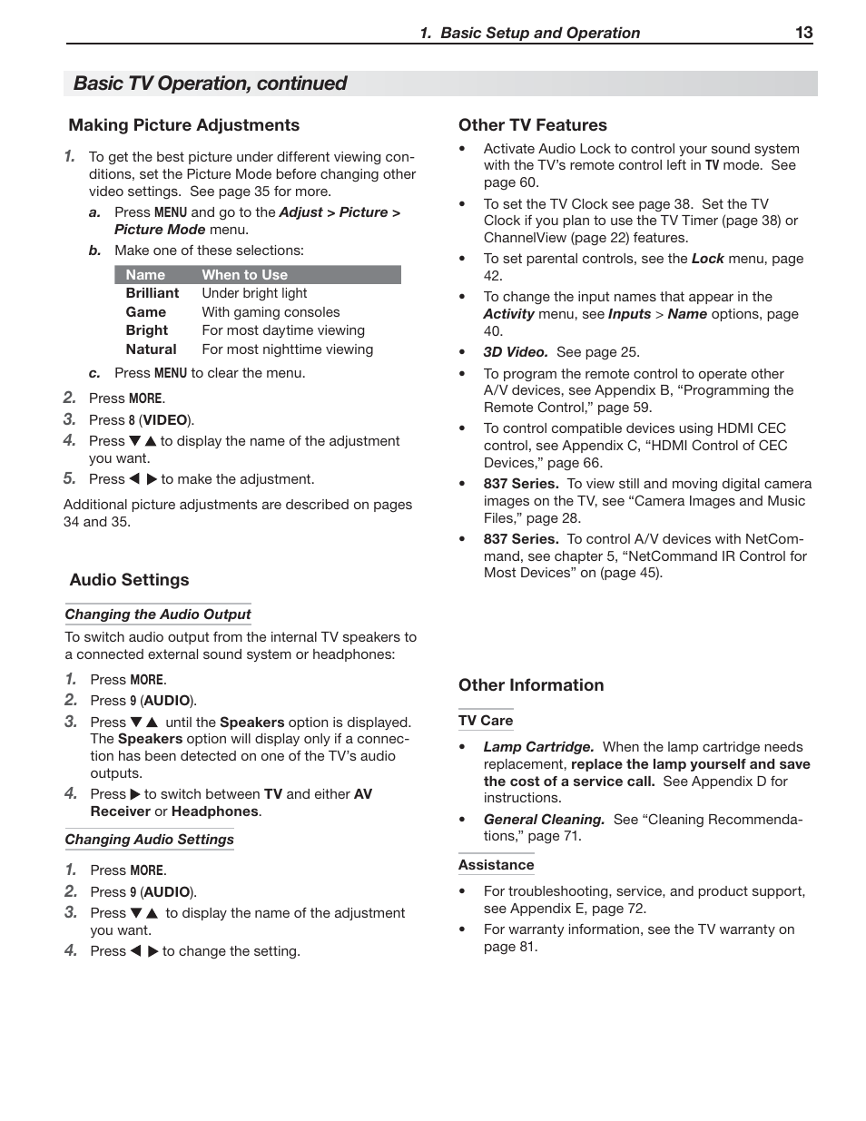 Basic tv operation, continued | Nikon DLP 837 Series User Manual | Page 13 / 86