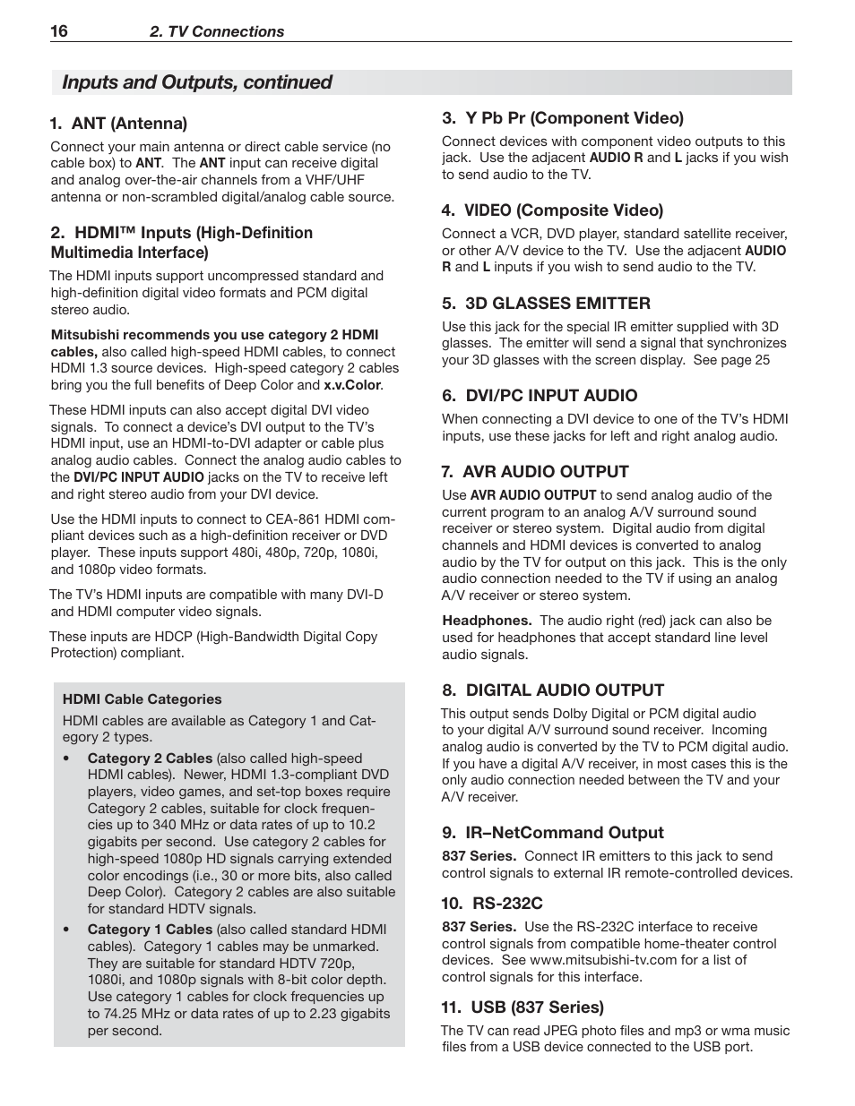 Inputs and outputs, continued | Nikon DLP 837 Series User Manual | Page 16 / 86