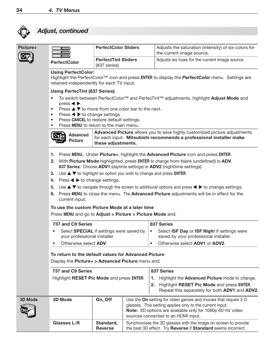 Adjust, continued | Nikon DLP 837 Series User Manual | Page 34 / 86