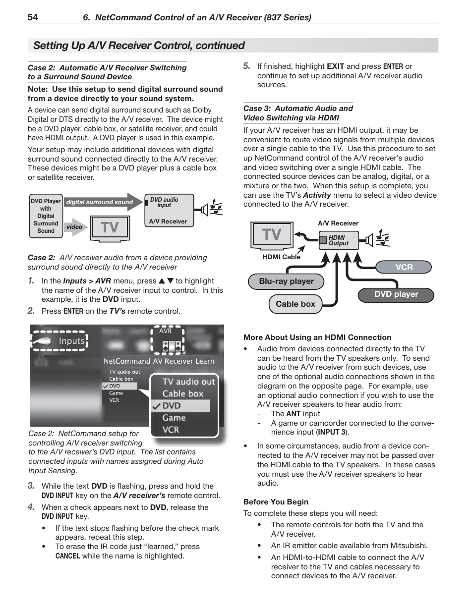Setting up a/v receiver control, continued | Nikon DLP 837 Series User Manual | Page 54 / 86