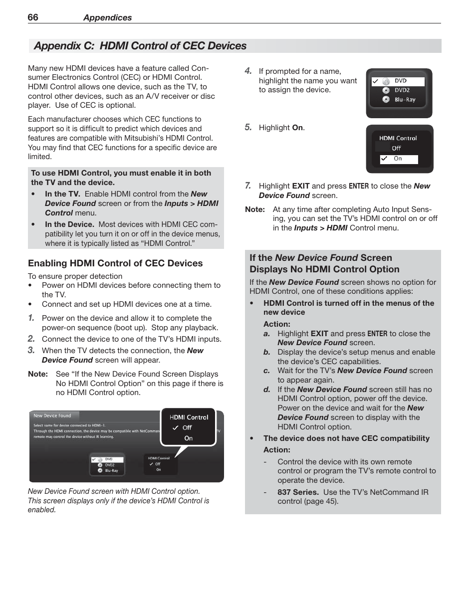 Appendix c: hdmi control of cec devices | Nikon DLP 837 Series User Manual | Page 66 / 86