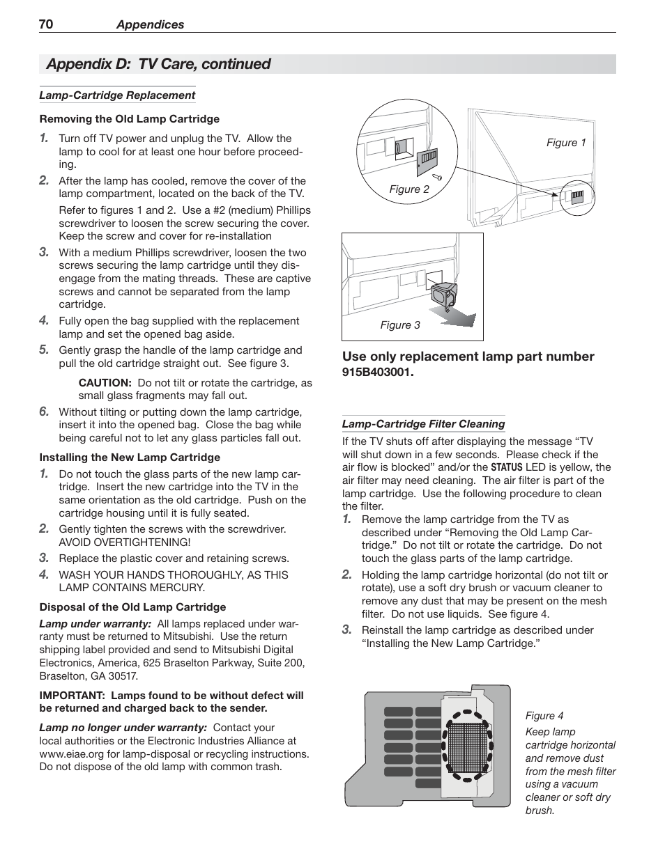 Appendix d: tv care, continued | Nikon DLP 837 Series User Manual | Page 70 / 86