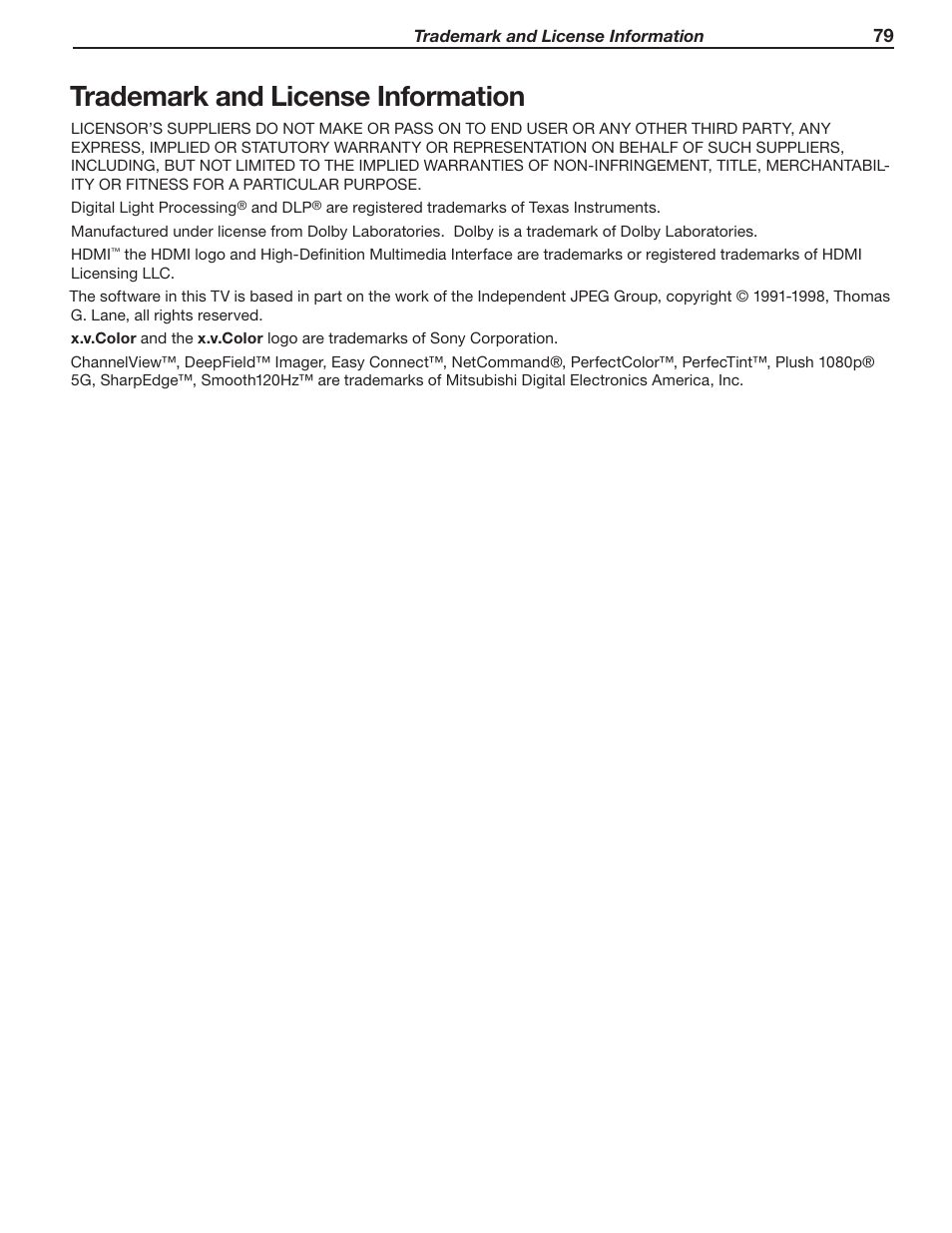 Trademark and license information | Nikon DLP 837 Series User Manual | Page 79 / 86