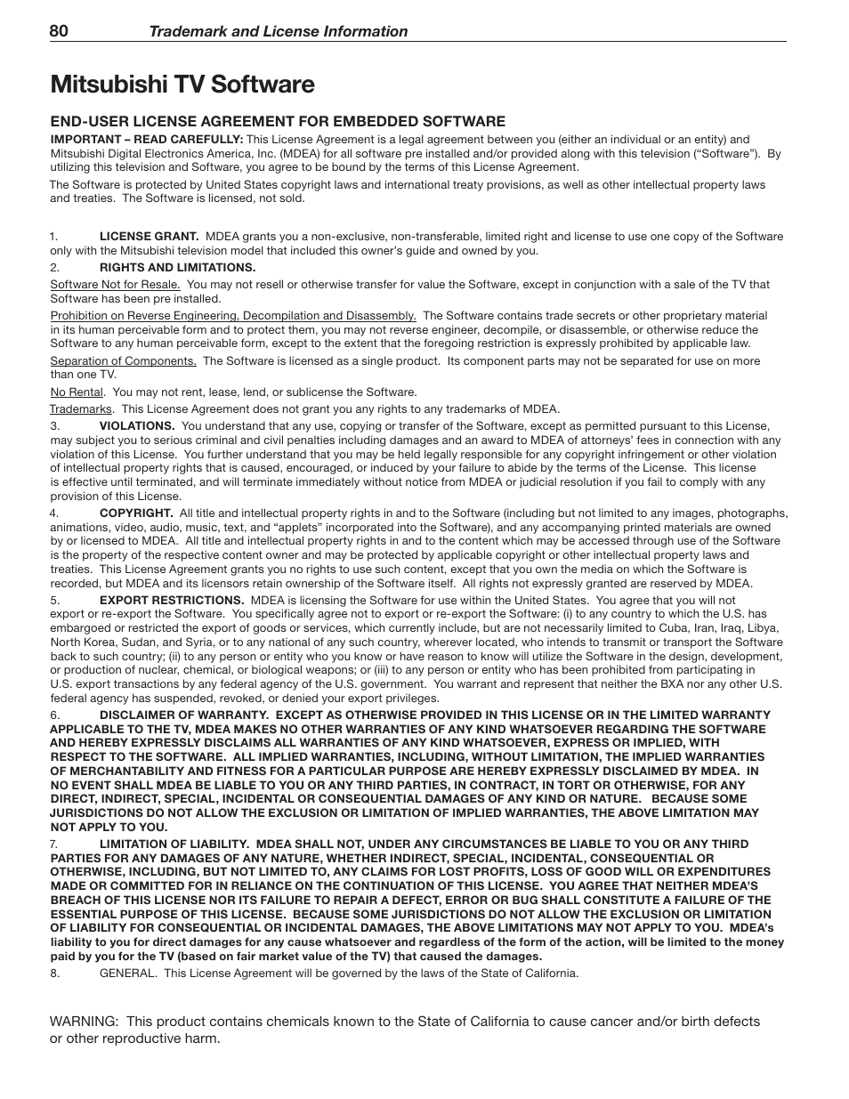 Mitsubishi tv software | Nikon DLP 837 Series User Manual | Page 80 / 86