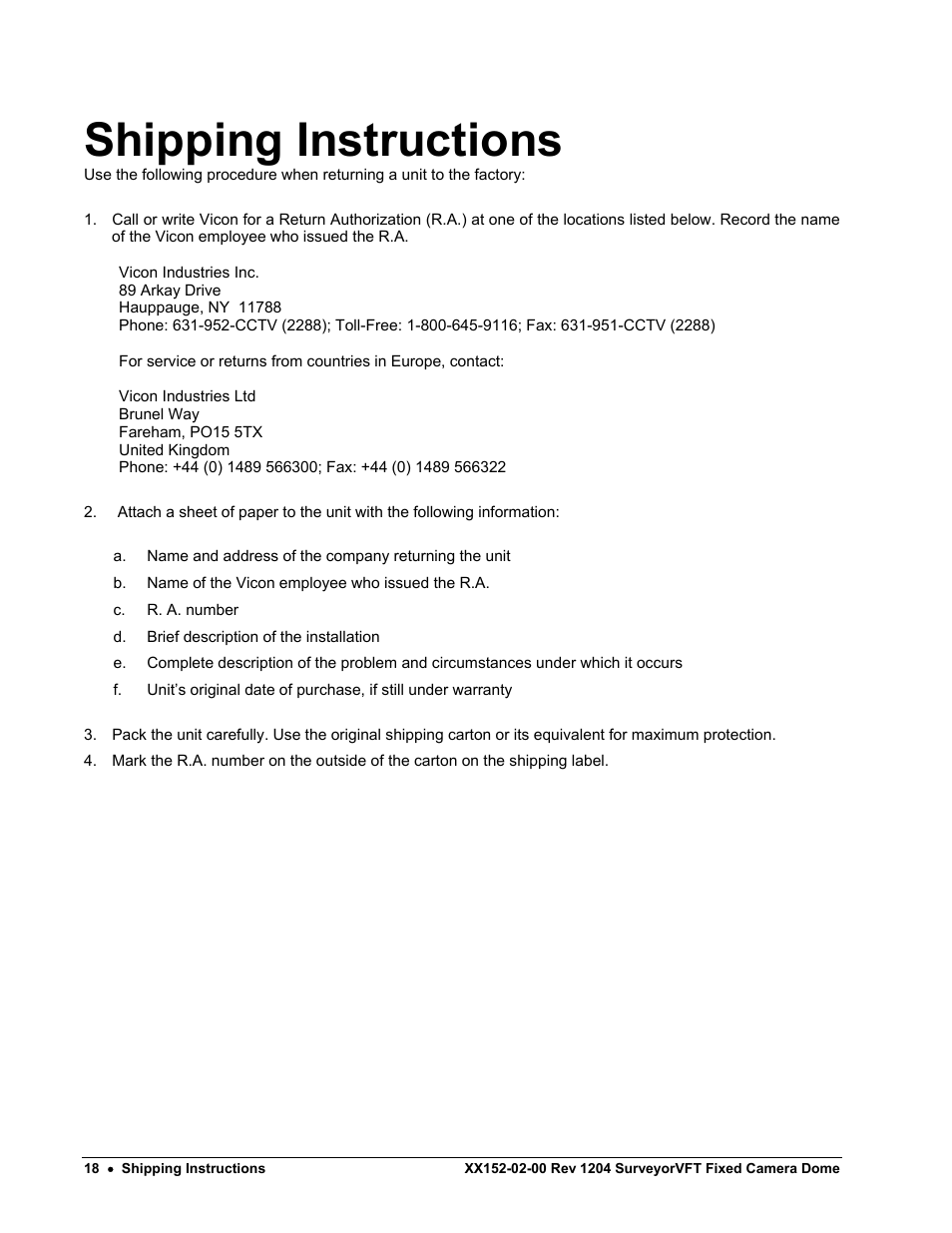 Shipping instructions, Disassembly | Nikon XX152-02-00 User Manual | Page 28 / 36