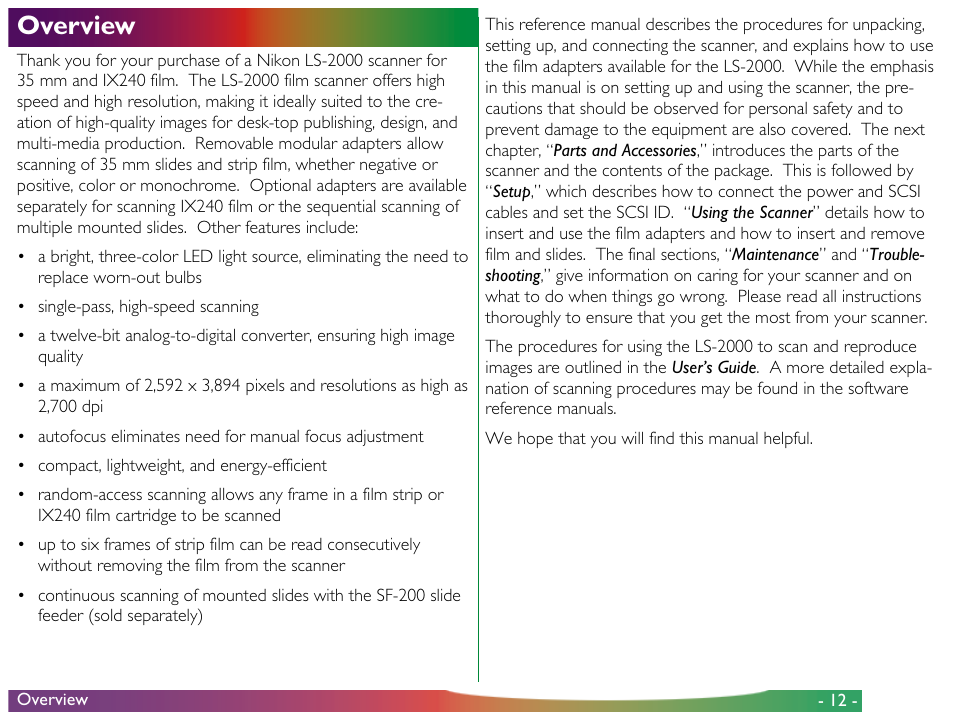 Overview | Nikon LS-2000 User Manual | Page 12 / 56