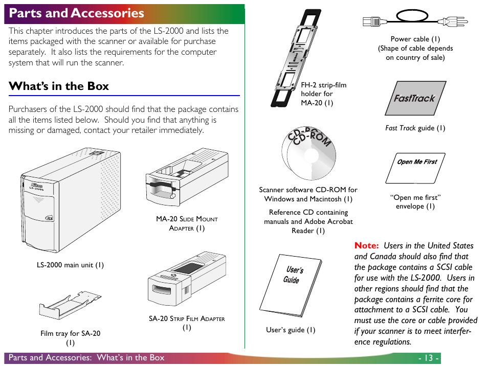 Parts and accessories, What’s in the box | Nikon LS-2000 User Manual | Page 13 / 56