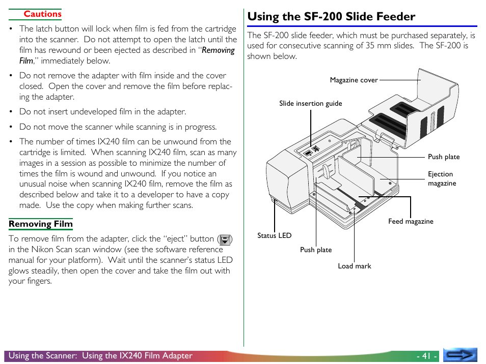 Using the sf-200 slide feeder | Nikon LS-2000 User Manual | Page 41 / 56