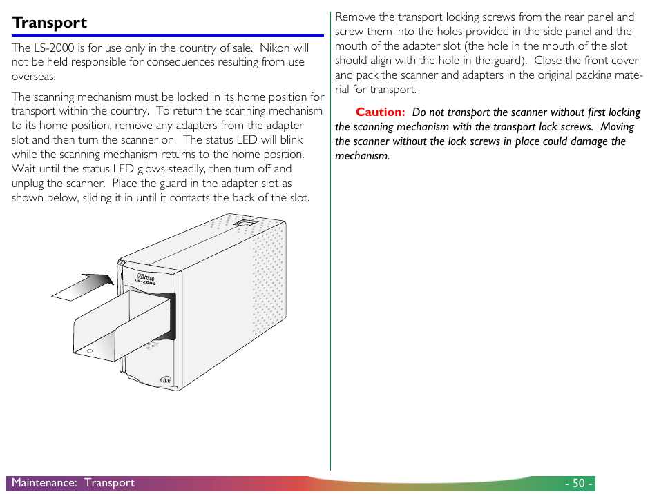 Transport | Nikon LS-2000 User Manual | Page 50 / 56