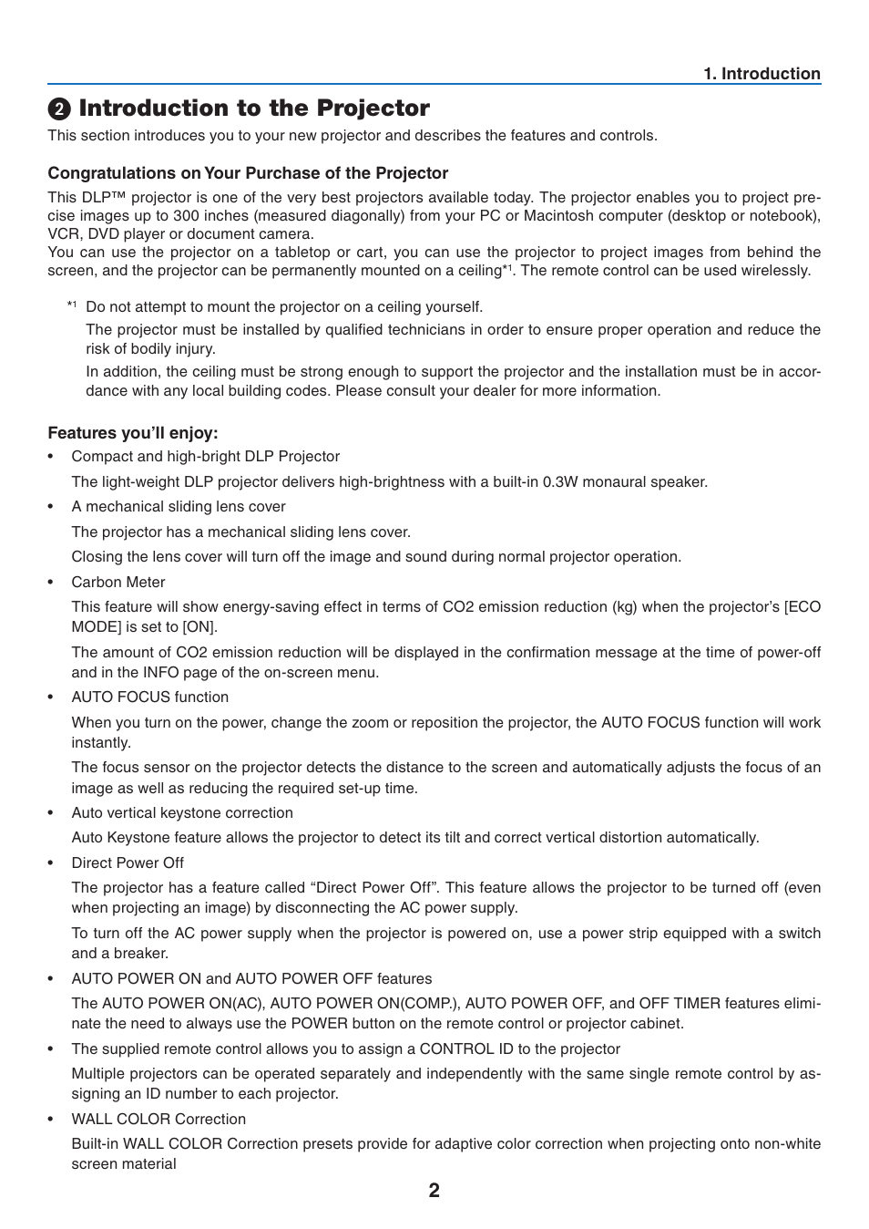 2) introduction to the projector, Introduction to the projector | Nikon NP64 User Manual | Page 11 / 107