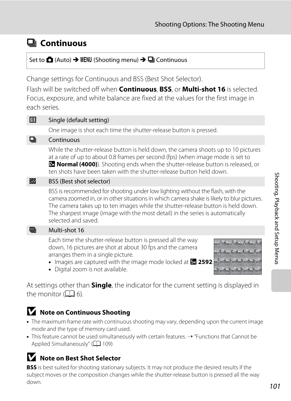 Continuous, C continuous, A 101 | A 101) is used, A 101)), Ccontinuous | Nikon Coolpix S640 User Manual | Page 113 / 176