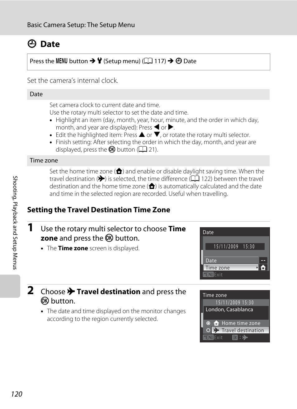 Date, D date, A 120) in | A 120), Ddate | Nikon Coolpix S640 User Manual | Page 132 / 176