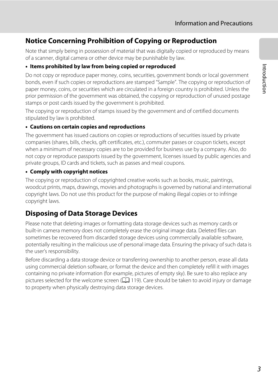 Disposing of data storage devices | Nikon Coolpix S640 User Manual | Page 15 / 176