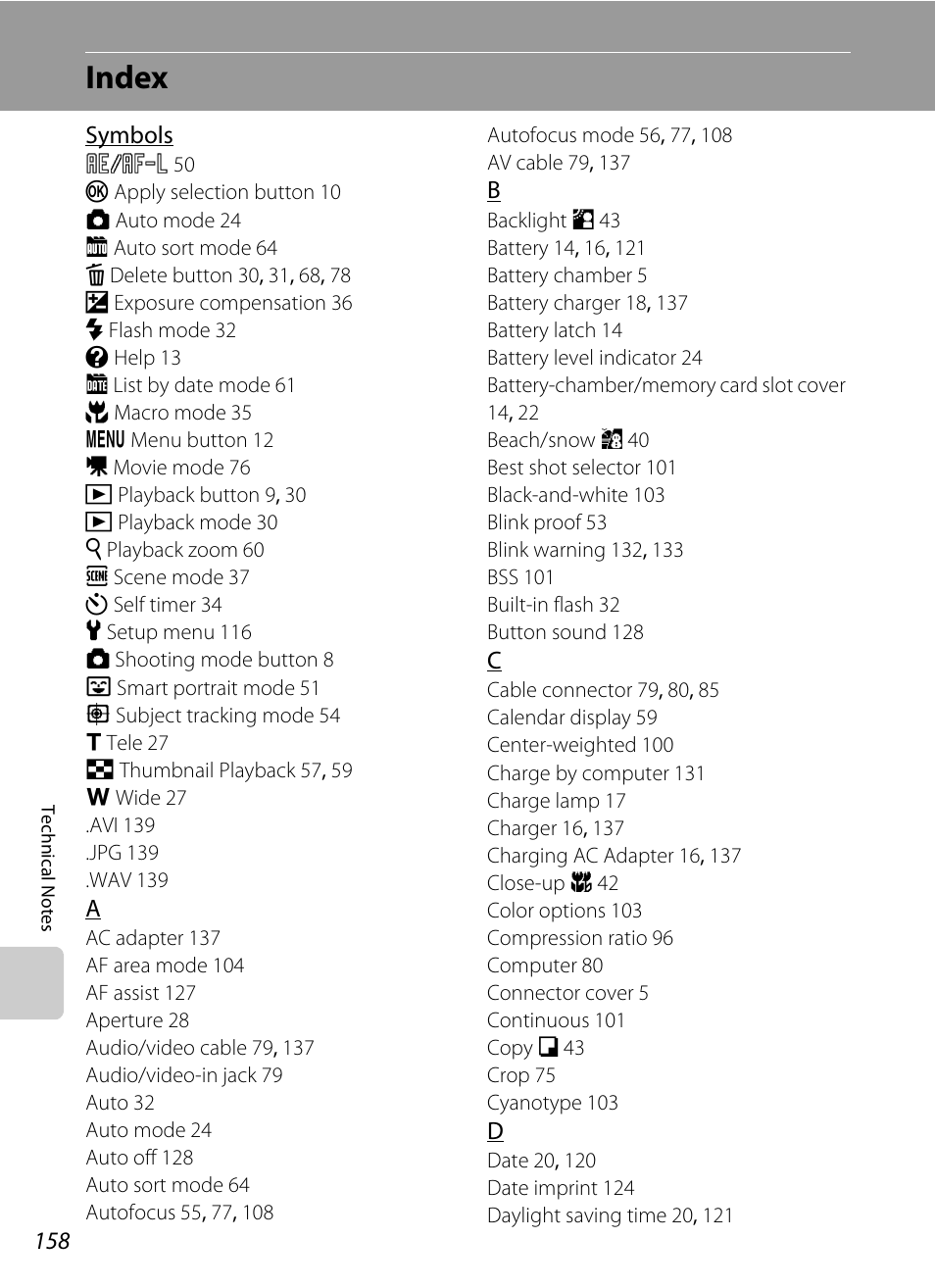 Index | Nikon Coolpix S640 User Manual | Page 170 / 176