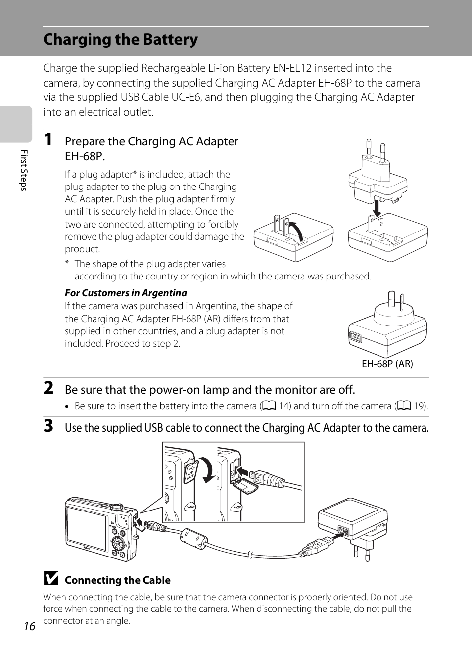 Charging the battery | Nikon Coolpix S640 User Manual | Page 28 / 176