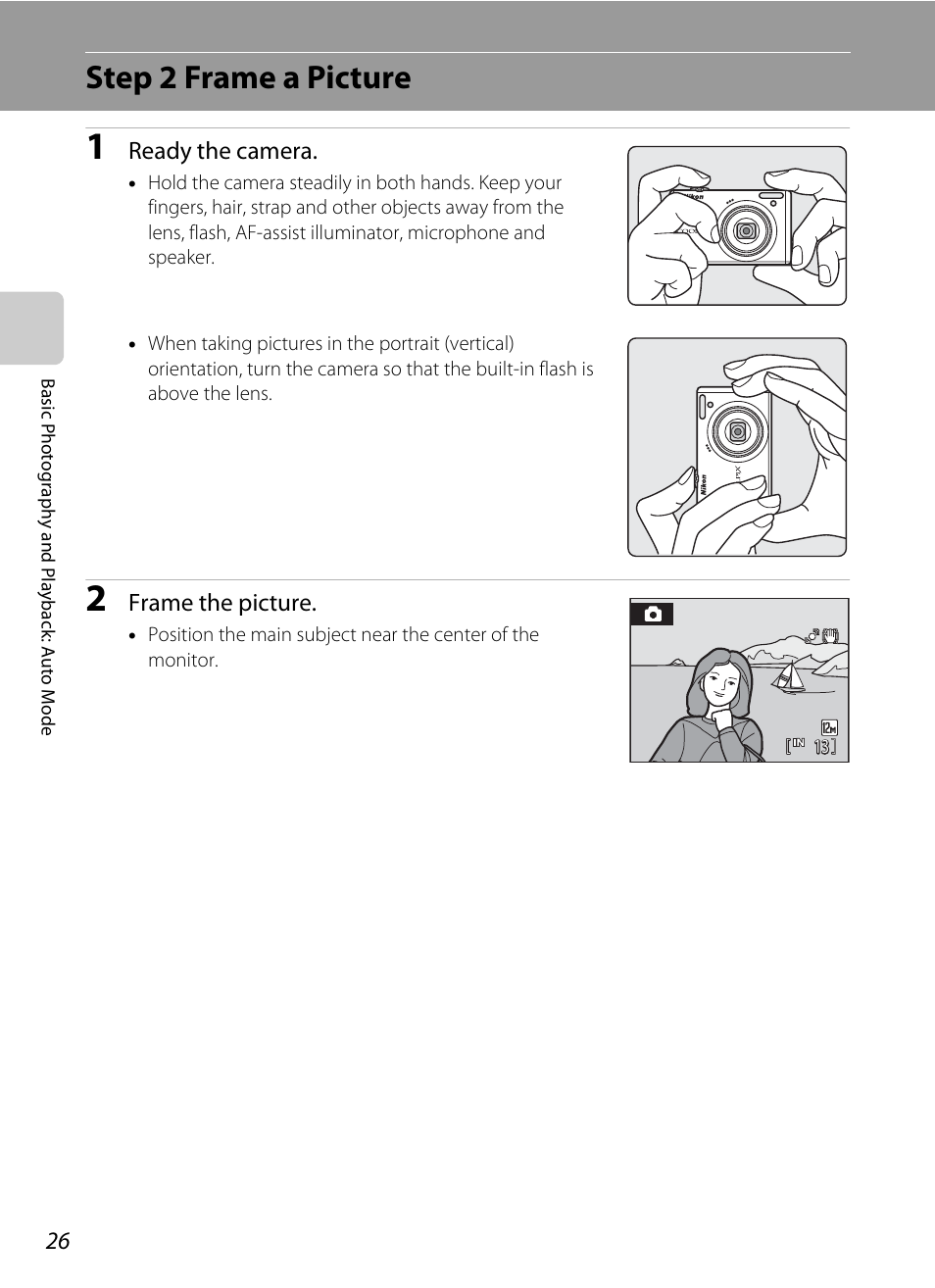 Step 2 frame a picture | Nikon Coolpix S640 User Manual | Page 38 / 176