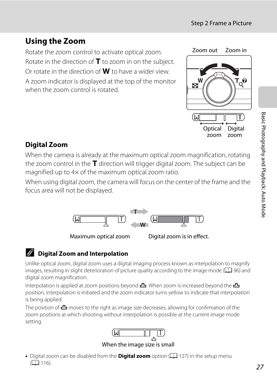 Using the zoom, Digital zoom | Nikon Coolpix S640 User Manual | Page 39 / 176