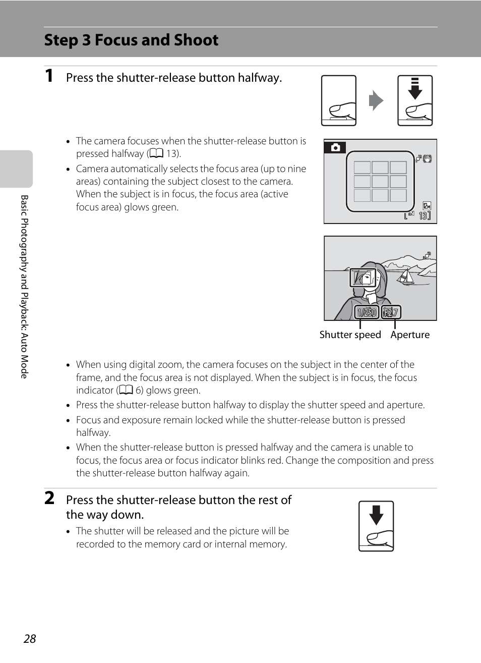 Step 3 focus and shoot | Nikon Coolpix S640 User Manual | Page 40 / 176