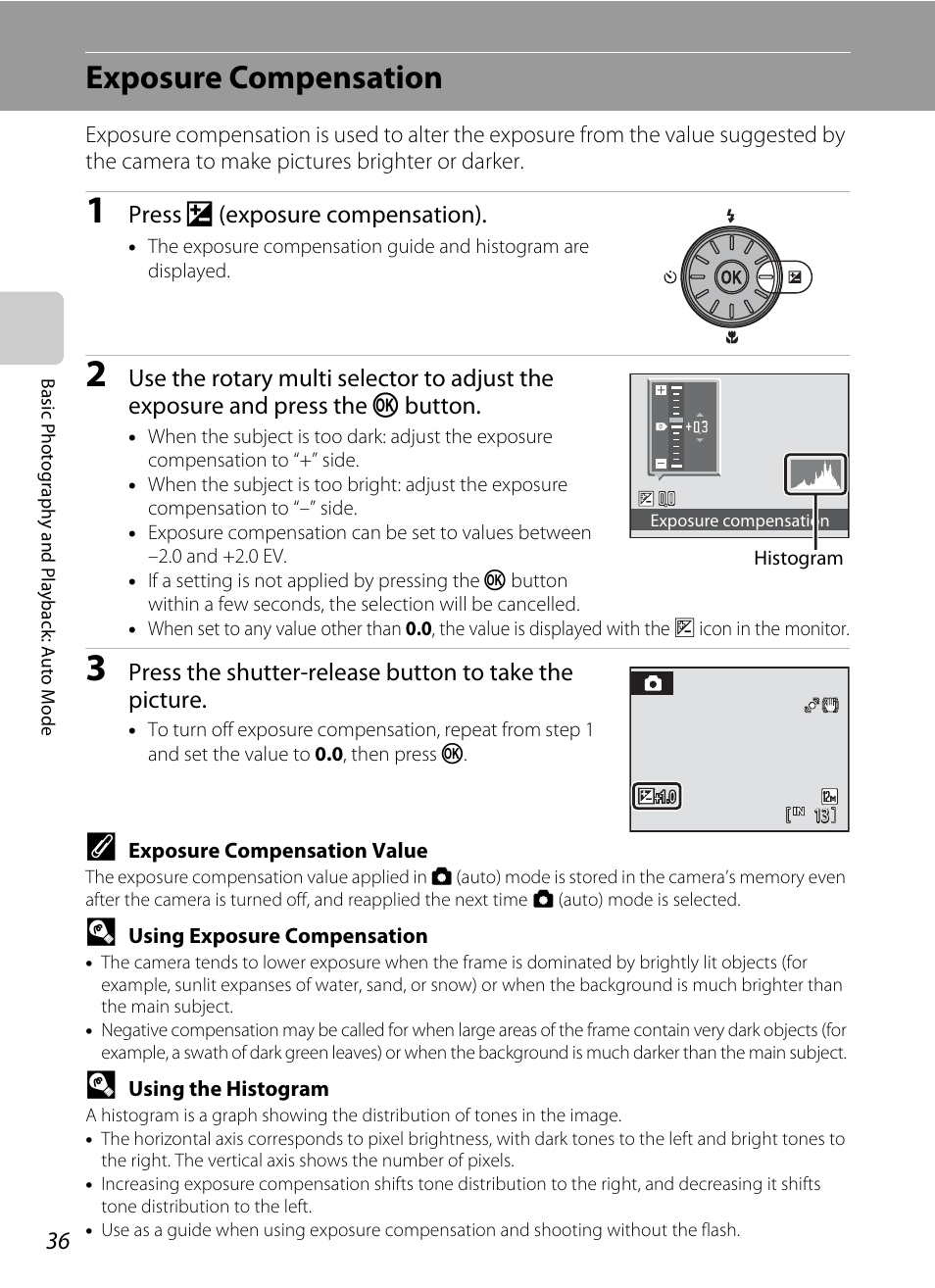 Exposure compensation, A 36) guide, A 36) can | Nikon Coolpix S640 User Manual | Page 48 / 176