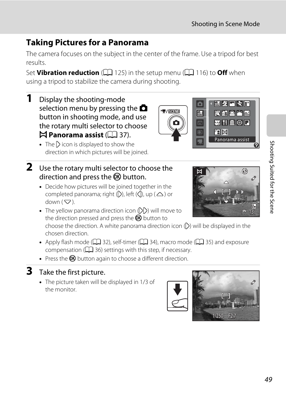 Taking pictures for a panorama | Nikon Coolpix S640 User Manual | Page 61 / 176