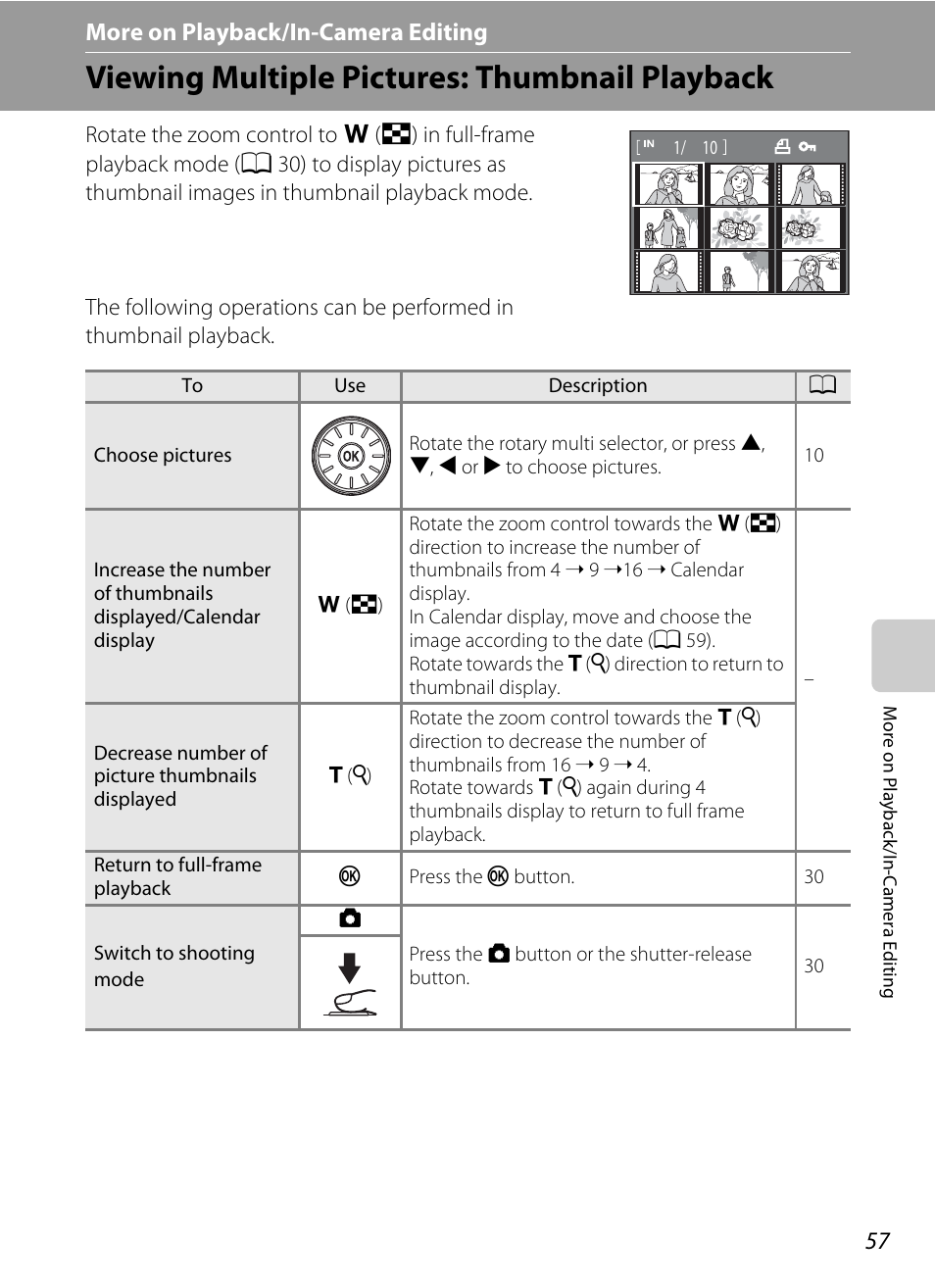 More on playback/in-camera editing, Viewing multiple pictures: thumbnail playback | Nikon Coolpix S640 User Manual | Page 69 / 176